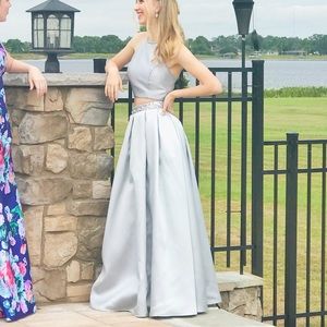 Dillard’s Silver Two-Piece Full Length Prom Dress